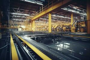 production ligne de le usine. cnc automatique convoyeur ceinture. industriel Contexte ai généré photo