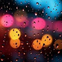 coloré nuit lumières à l'extérieur le fenêtre, gouttes de pluie ajouter une lueur pour social médias Publier Taille ai généré photo