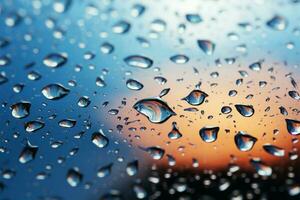 skys transformation gouttes de pluie sur verre en dessous de déplacement temps, vif ciel ai généré photo