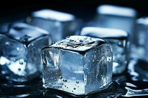 refroidissement la glace cubes orné avec délicat, chatoyant l'eau gouttelettes ai généré photo