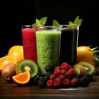 saveur diverse les saveurs dans notre fruit et végétarien smoothie assortiment pour social médias Publier Taille ai généré photo
