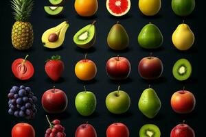 une collection de fruit Icônes, visuellement distinct et facilement reconnaissable ai généré photo