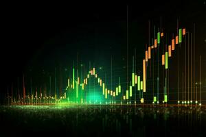 Stock marché investissement graphique spectacles ascendant financier gains dans vert ai généré photo