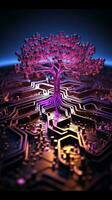 énigmatique 3d circuits arbre comme modèle dans rose et violet teintes verticale mobile fond d'écran ai généré photo