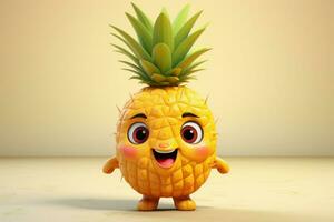 mignonne ananas personnage. produire ai photo