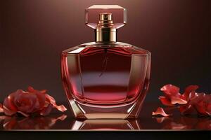 haute fin fragrance vecteur art de une rouge haute couture bouteille ai généré photo