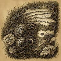 steampunk crâne et Rose illustration ai génératif photo