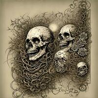 steampunk crâne et Rose illustration ai génératif photo