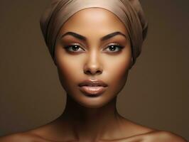 beauté portrait de africain américain fille. magnifique noir femme. faciale traitement. photo