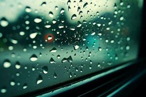 délicat l'eau pluie gouttelettes voiture la fenêtre. produire ai photo