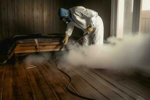 insecte ravageur contrôle ouvrier désinfectant chambre. produire ai photo