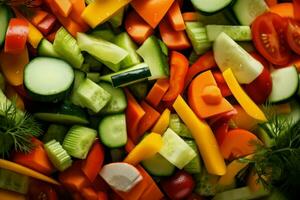 tranché Couper des légumes aliments. produire ai photo