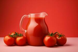 plein cruche de tomate jus aliments. produire ai photo