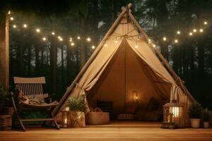 luxueux glamping maquette Contexte. produire ai photo