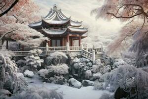 spacieux Chine maison hiver cour. produire ai photo