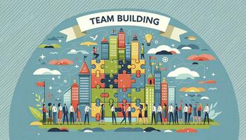un illustration représentant équipe collaboration par une coloré puzzle, soulignant le thème de unité et combiné efforts. ai génératif photo