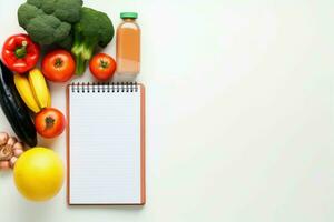 achats liste dans papier carnet de des légumes. produire ai photo