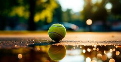 Jaune tennis Balle sur le tribunal - ai généré image photo