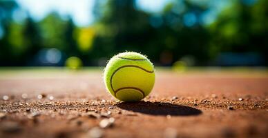 Jaune tennis Balle sur le tribunal - ai généré image photo