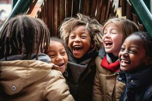 relation amicale et amusement - Candide des moments de les enfants à jouer - ai généré photo