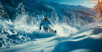 ski pente dans le Alpes, alpin ski, hiver des loisirs des sports - ai généré image photo
