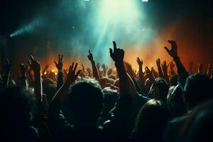 retour vue de foule de Ventilateurs en train de regarder vivre concert ai génératif photo