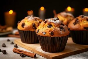 délicieux muffins avec Chocolat frites et cannelle, ai génératif photo