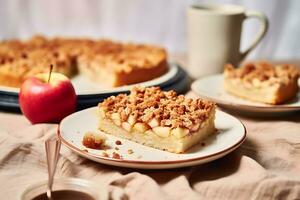 fait maison Pomme gâteau avec émietter, ai génératif photo