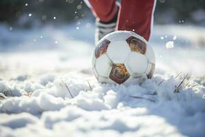 pied sur football Balle à neige champ. produire ai photo