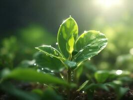 Jeune plante avec l'eau gouttes. produire par ai photo