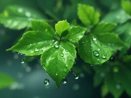 l'eau gouttes sur vert feuille. produire par ai photo