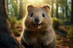 attachant mignonne souriant quokka. produire ai photo