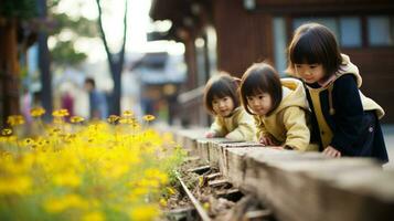 une peu asiatique les filles soigneusement tendre à sa végétaux.. génératif ai photo