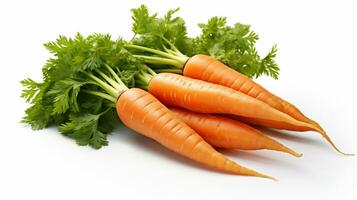 ai génératif. bouquet de Frais carottes avec vert feuilles isolé sur blanc Contexte. photo