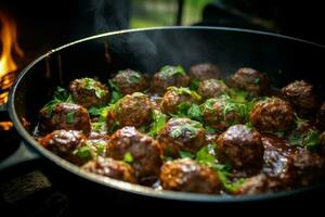 chevronné cuit Boulettes de viande. produire ai photo