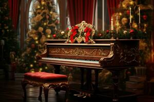 piano avec Noël décoration. produire ai photo