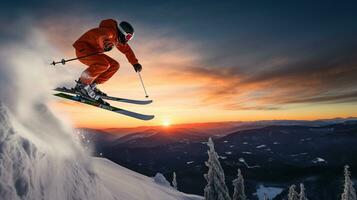 ai génératif hiver extrême des sports cool coup de ski dans mouvement photo