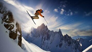 ai génératif hiver extrême des sports cool coup de ski dans mouvement photo