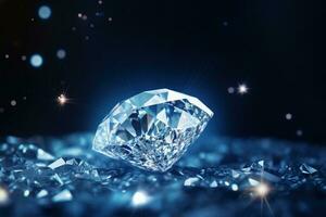 ai généré brillant diamant sur foncé bleu Contexte photo