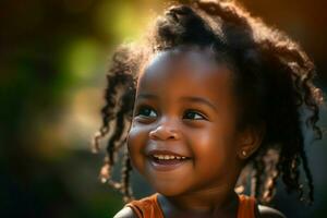 souriant afro bébé fille. produire ai photo