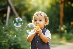 bambin bulles amusement savon. produire ai photo