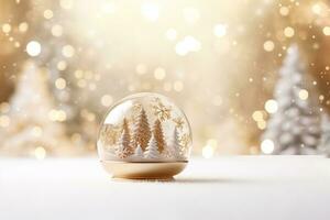 Noël blanc décorations sur neige avec sapin arbre branches et Noël lumières hiver décoration ai génératif photo