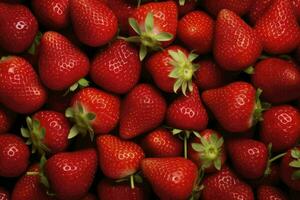 rouge des fraises Contexte. proche en haut, Haut vue.ai généré photo