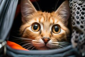 chat visage coups d'oeil en dehors de le maison génératif ai photo