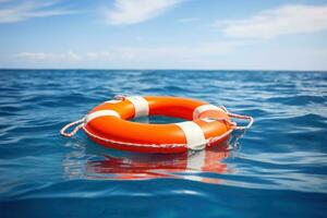 bouée de sauvetage dans le mer. porter secours équipement. génératif ai photo