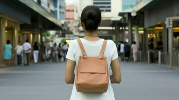 Jeune asiatique femme en marchant dans une rue. génératif ai photo