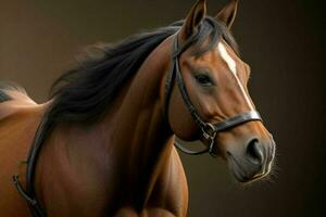 proche en haut cheval sur floue Contexte. ai génératif pro photo