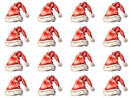sans couture modèle texture de Père Noël claus Chapeaux sur une blanc Contexte. photo