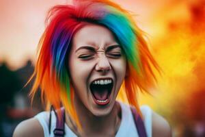 femme coloré cheveux. produire ai photo