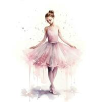 aquarelle illustration de une ballerine, Jeune fille, tutu, pointe chaussures, plein longueur Danseur photo